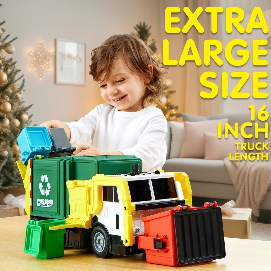 Garbage Truck Toy Set 16-Inch Large Friction-Powered with Lights & Sounds, Color-Coded Trash Bins — image 18