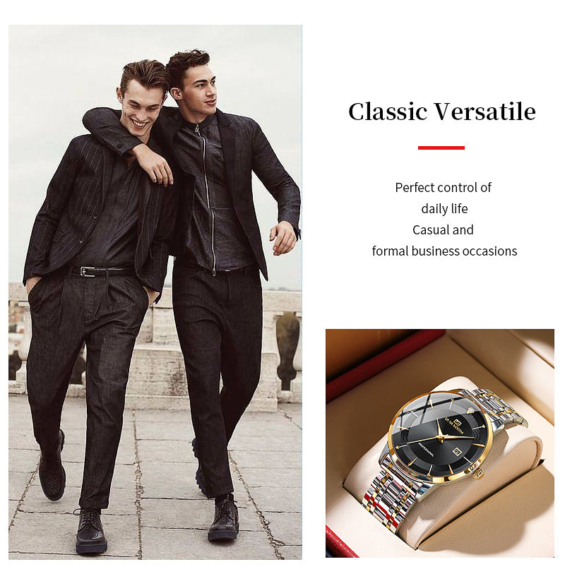 Men's Business Waterproof Stainless Steel Calendar Watch