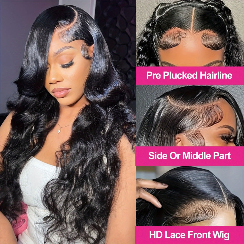 Body Wave Lace Front Wig 13x4 HD Transparent Lace 30 Inch Human Hair Glueless Bye Bye Knots Pre, for Home, Travel and Salon H
