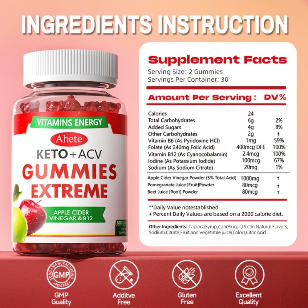 Apple Cider Vinegar Gummies Vegan Keto with Beet Juice & Vitamin B12 for Bath Time, Home Spa and Personal Care — image 2