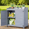 Potting Bench with Storage Cabinet, Outdoor Waterproof Wood Garden Shed Table with Removable Shelves & Doors — image 4