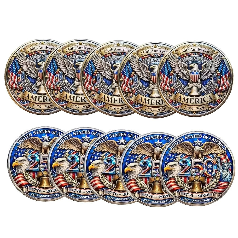 US 250th Anniversary Commemorative Coins 1776-2026 Set of 10 – America 250 Collectible Coins with Dual Historical Patterns — 