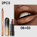 Golden Lipstick Set with Lip Liner Pencil 2 Piece, Brown Shimmer Lipstick and Nude Lip Liner — image 10