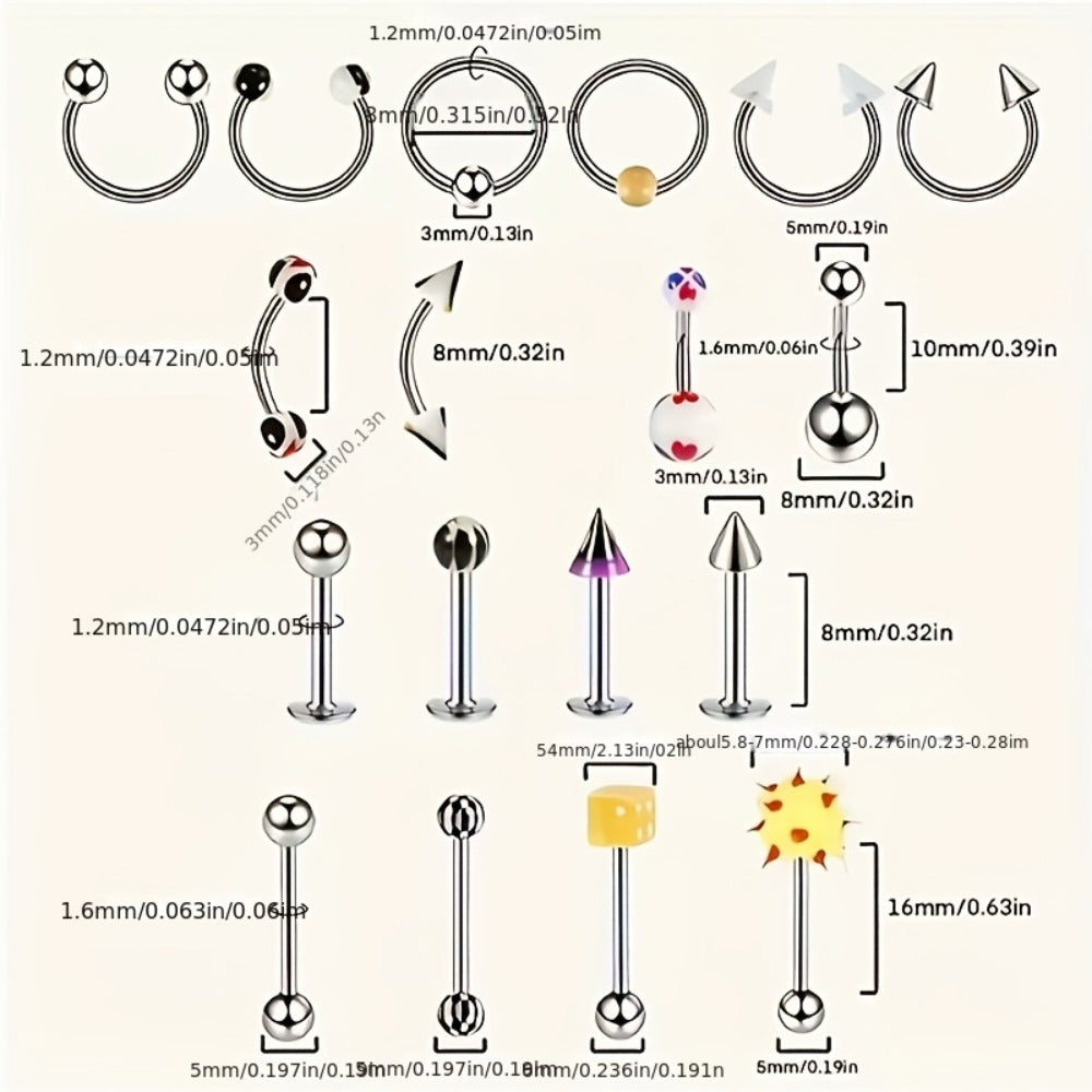 Piercing Kit Professional Stainless Steel Body Piercing Set with Needles Clamps & Tools for Bath Time, Home Spa and Personal 