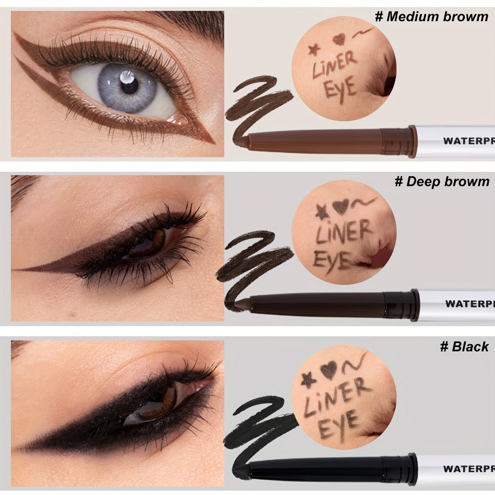 Quick-Dry Brown & Black Gel Eyeliner Pencil 3 Pack Waterproof Smudge-Proof, for Makeup, Travel and Everyday Vanity Use — imag