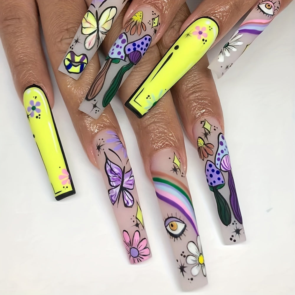 120-Piece Extra-Long Press On Nails Set in Five Boxes with Cosmic and Floral Designs — image 10