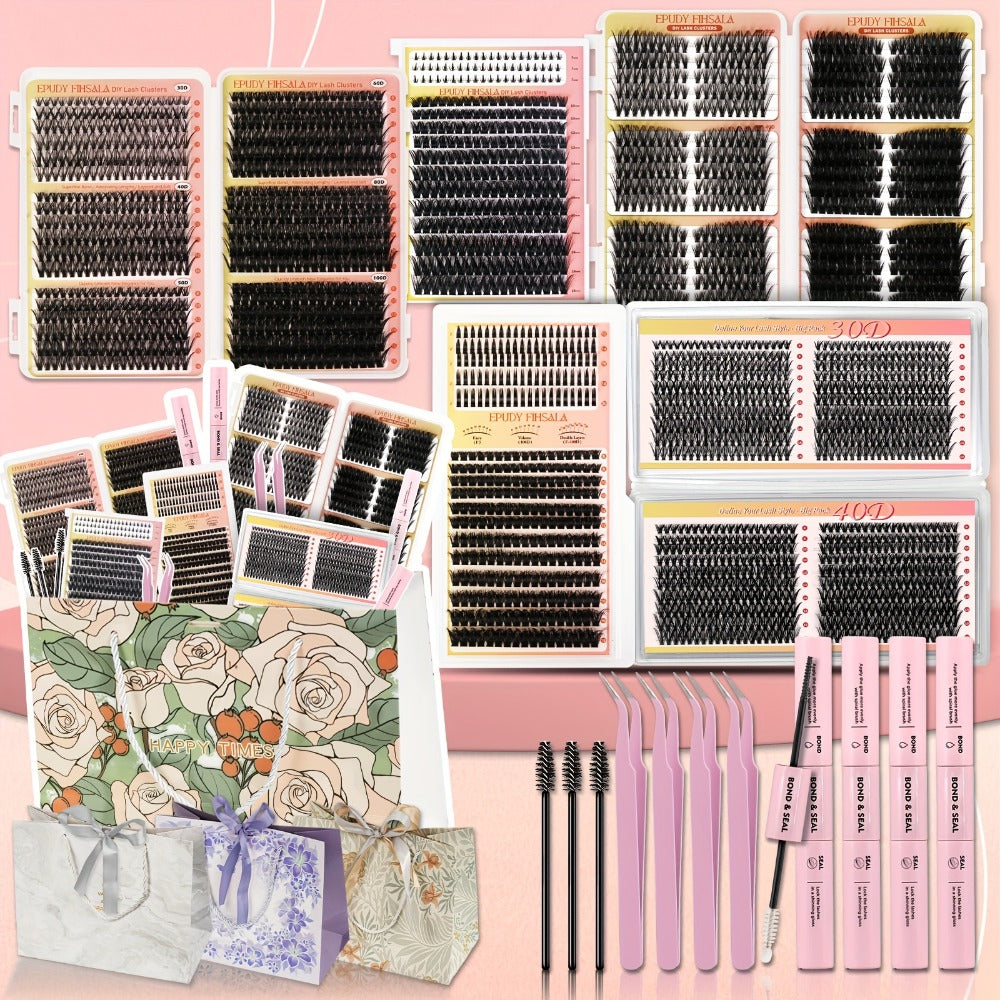 DIY Lash Clusters Gift Set 30D-100D Mixed Length Soft Fluffy Volume Cluster Lashes with Tweezers & Mascara — image 1