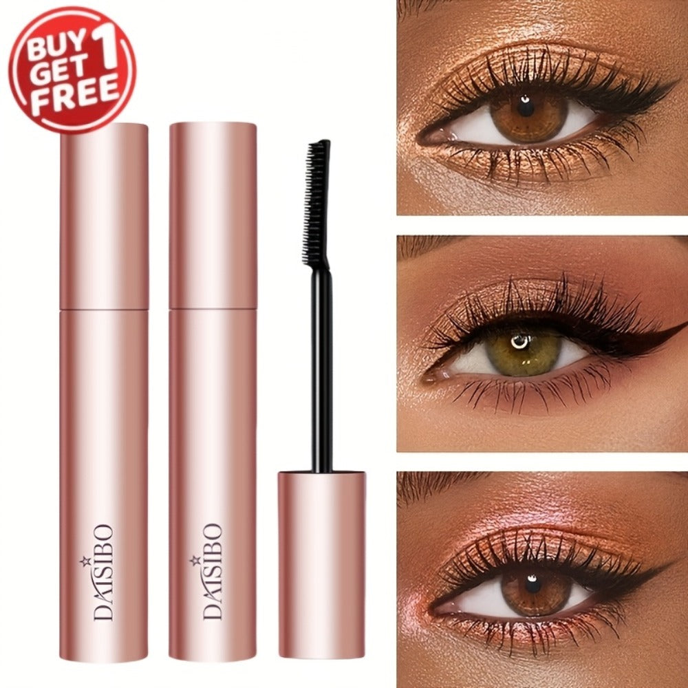 Black Mascara Two-Piece Set in Rose-Colored Tubes with Slim Precision Bristle Applicator Wands — image 1