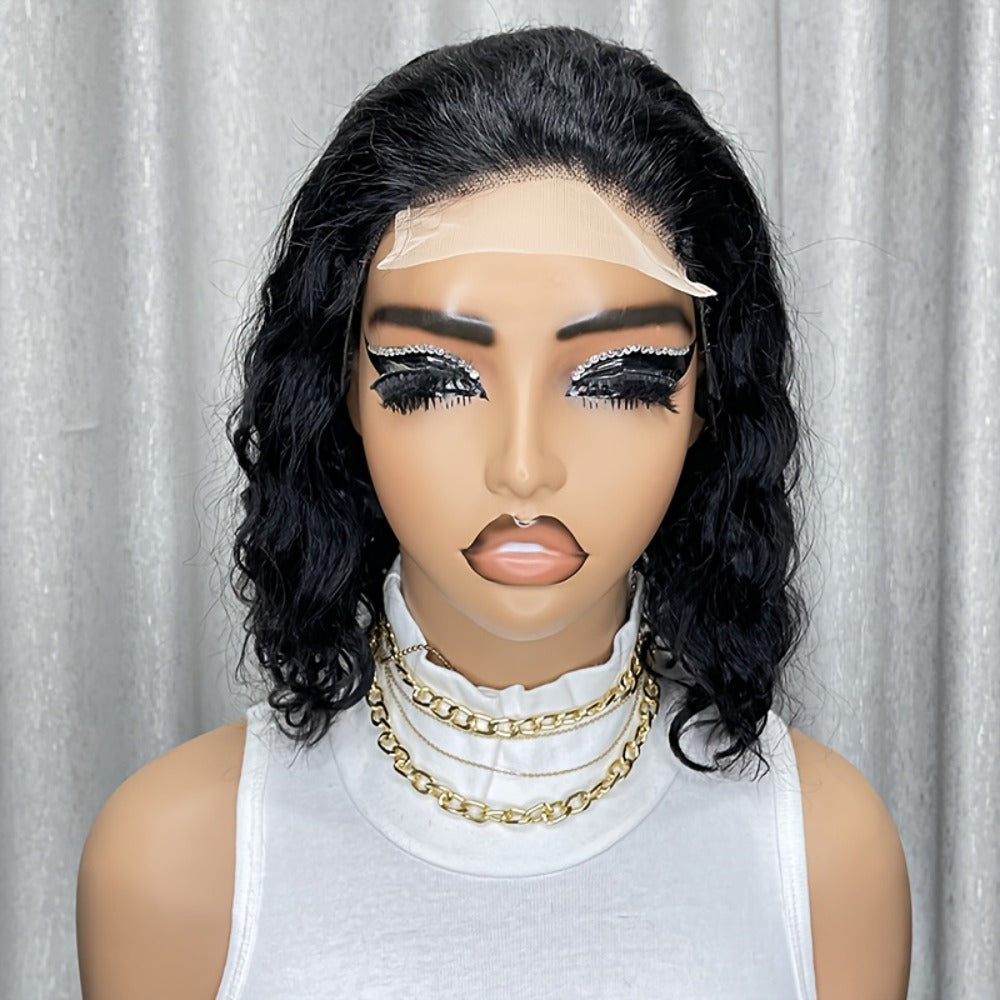 Lace Front Wig Deep-Wave Human Hair Bob, 12-Inch 1B or Natural Black with 4x4 Closure and 22.5-Inch Cap — image 8