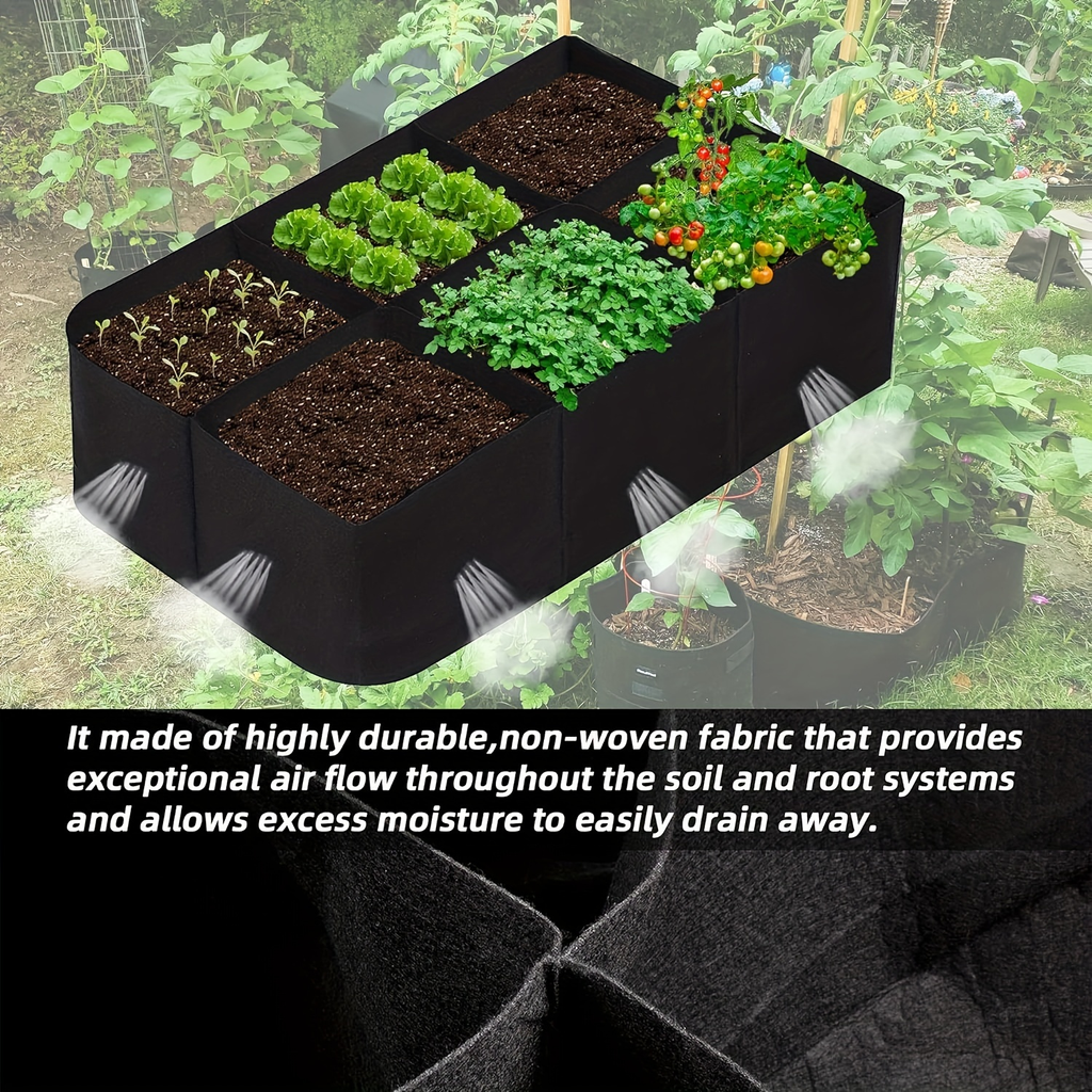 Raised Bed Grow Bag 128 Gallon 6 Grids 48x24x12 Inch | Breathable Fabric Planter for Vegetables Potatoes Flowers | Rectangle 
