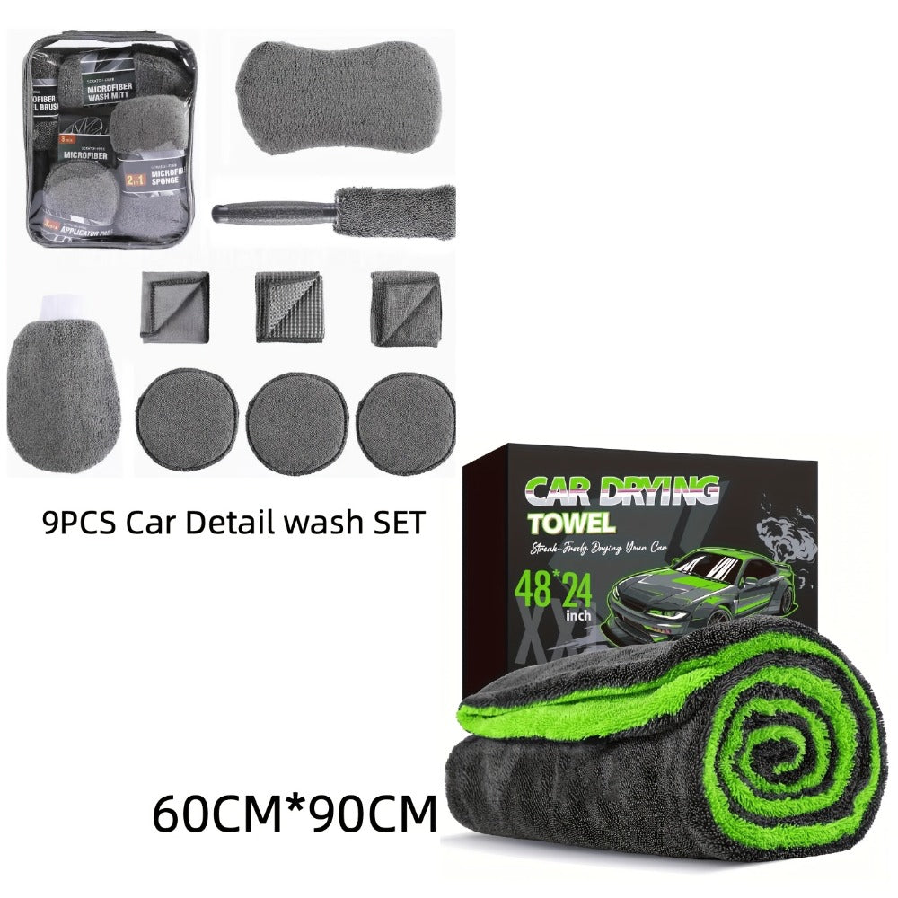 Car Drying Towel in 1400 GSM Microfiber with Two Size Options or Nine-Piece Wash Tool Bundle — image 3