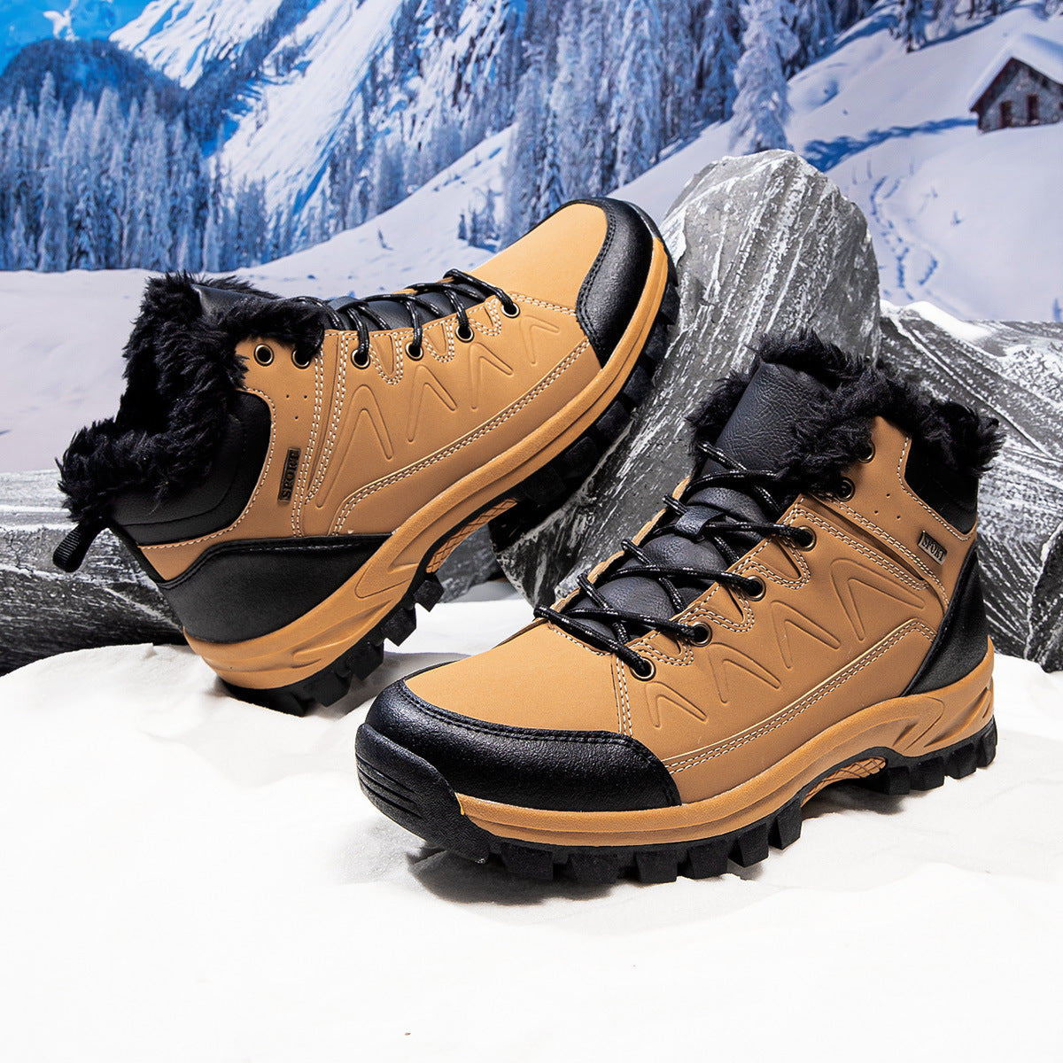 Mens Plus-Size High-Top Fleece-Lined Thermal Cotton Shoes