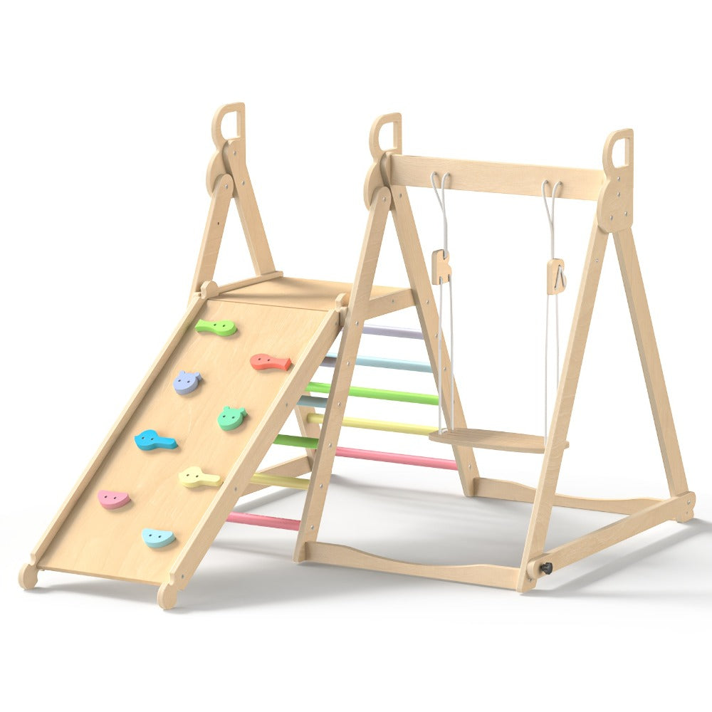 Foldable Indoor Wooden Jungle Gym for Toddlers, 4-in-1 Climbing Frame with Swing, Slide & Ladder — image 12