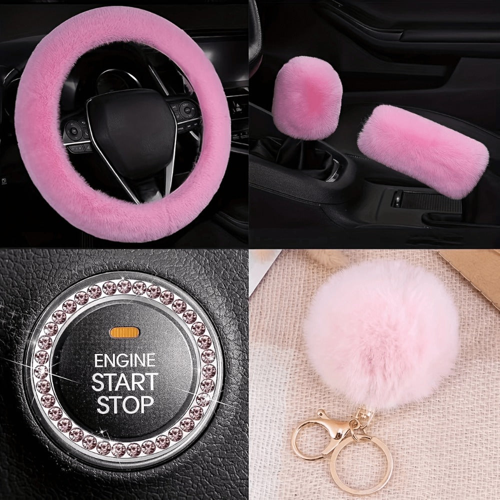Plush Fluffy Steering Wheel Cover – Rex Rabbit Fur Texture, Universal Fit, 12 Colors (Black, Pink, Purple, Red & More) — imag