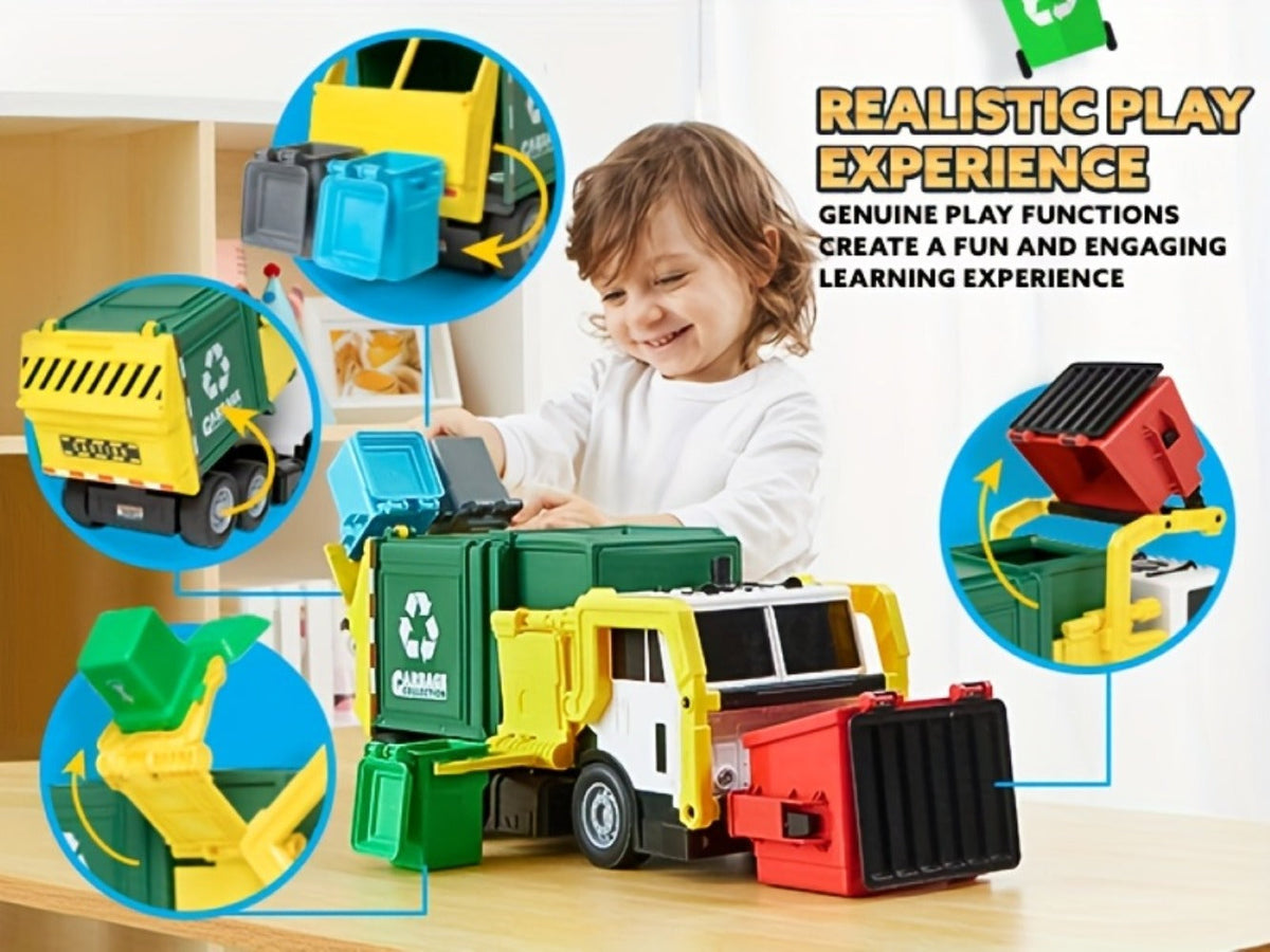 Garbage Truck Toy Set 16-Inch Large Friction-Powered with Lights & Sounds, Color-Coded Trash Bins — image 11