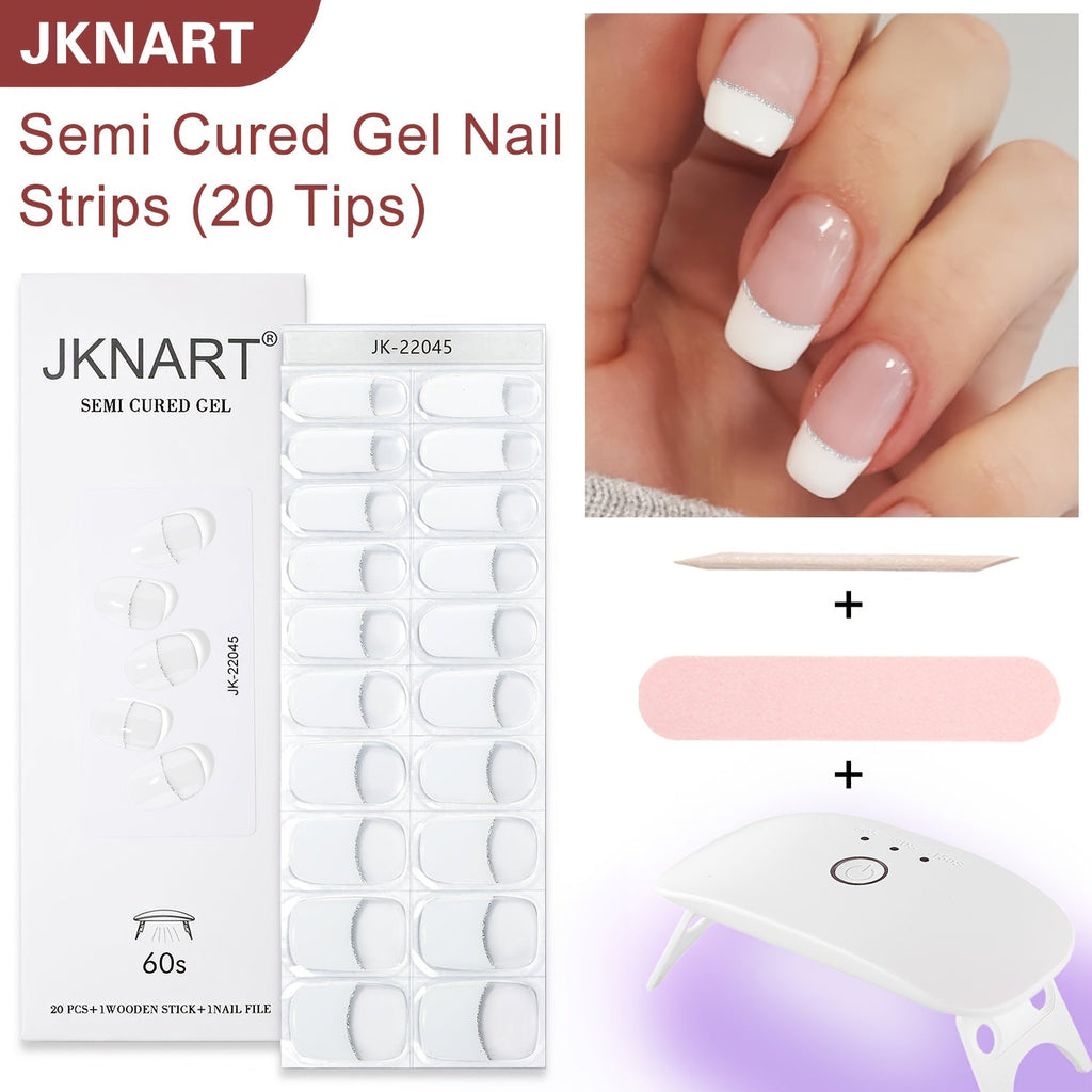 Semi Gel Nail Polish Stickers Kit 20Pcs with 12W LED Nail Lamp 8-Bead Curing Light Full-Wrap Nail Stickers — image 12