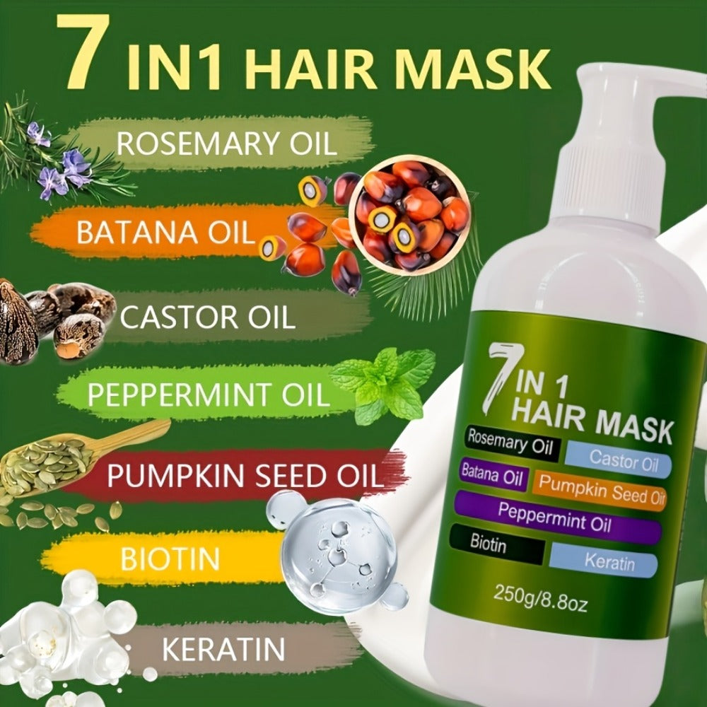 250g 7-in-1 Hair Mask in White Pump Bottle with Rosemary, Batana, Castor and Peppermint Oils — image 2
