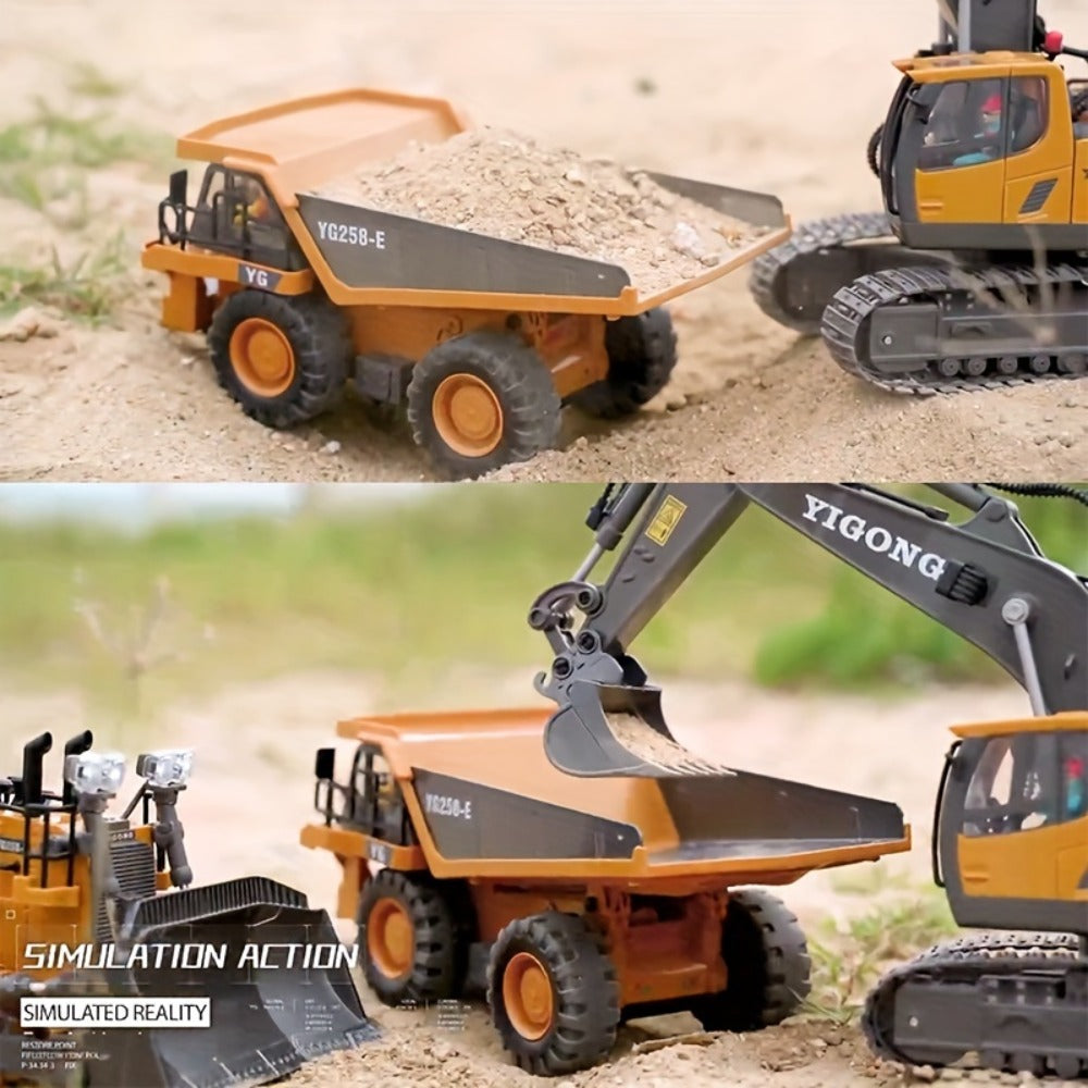 RC Construction Vehicle Toy 2.4GHz Remote Control Excavator Bulldozer Loader with Alloy Metal Cover Lights & Sound Effects — 
