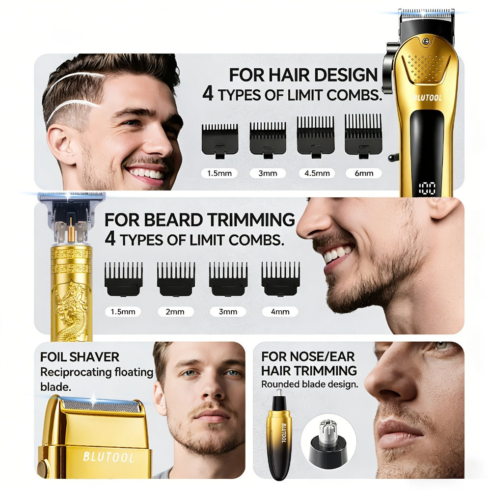 Multi-Piece Hair Clipper Kit for Men – USB Rechargeable Cordless Electric Trimmer Set, 2-Piece & 4-Piece Home Travel Barber T