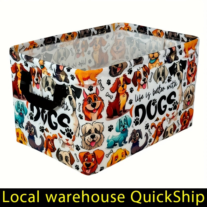 Soft Open-Top Printed Storage Bin with Side Handles and Cat, Dog, Pumpkin, Duck or Dachshund Designs — image 1