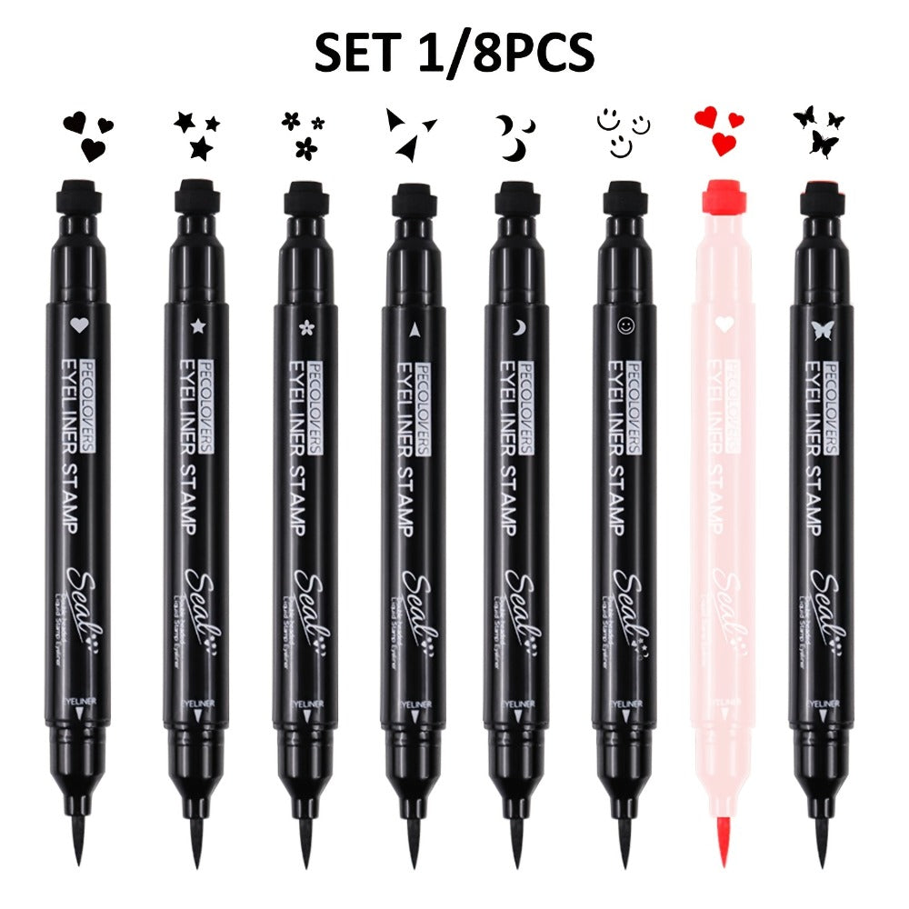 Winged Eyeliner Stamp Pen Set Double-Ended 8 Wing Styles Waterproof Quick-Dry Liquid Liner, for Makeup, Travel and Everyday V