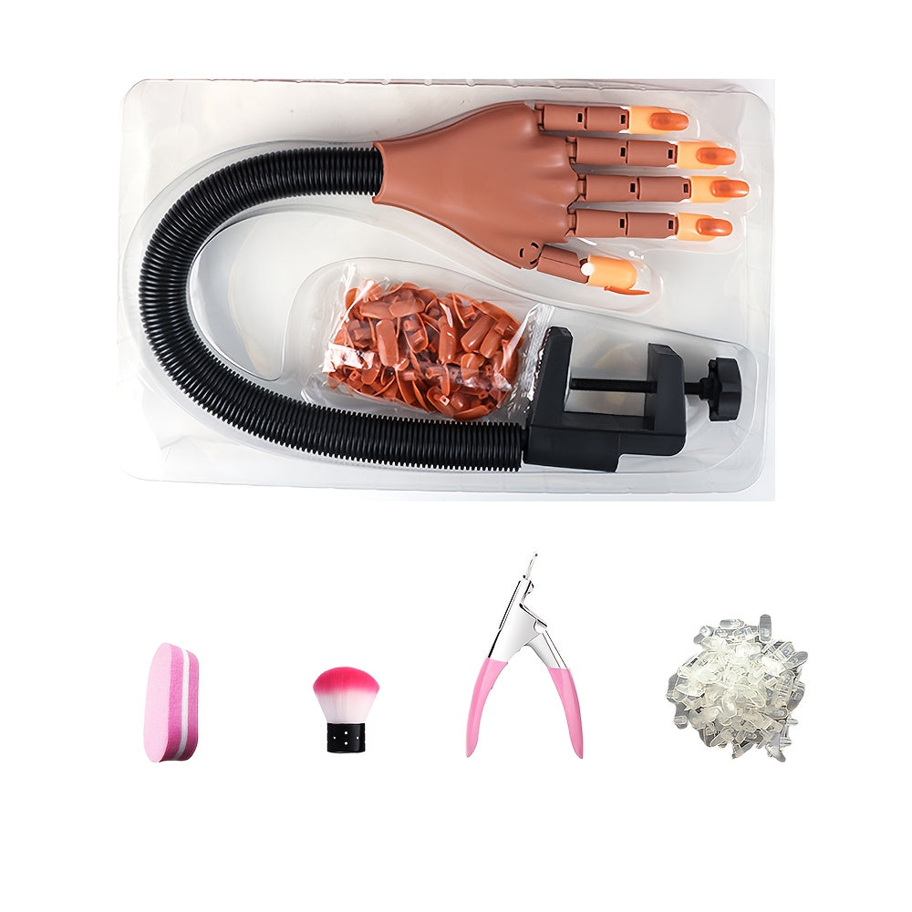 Nail Practice Hand Kit for Acrylic Nails Flexible Training Hand with 200pcs Replacement Nail Pads Clippers — image 1