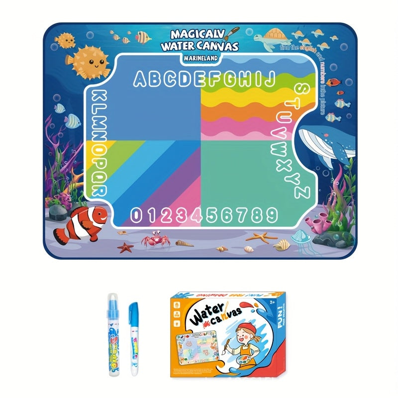 Water Canvas Drawing Mat for Kids Reusable Mess-Free – Magical Paint with Water Art Toy 80x60cm Ocean Animal Designs Screen-F
