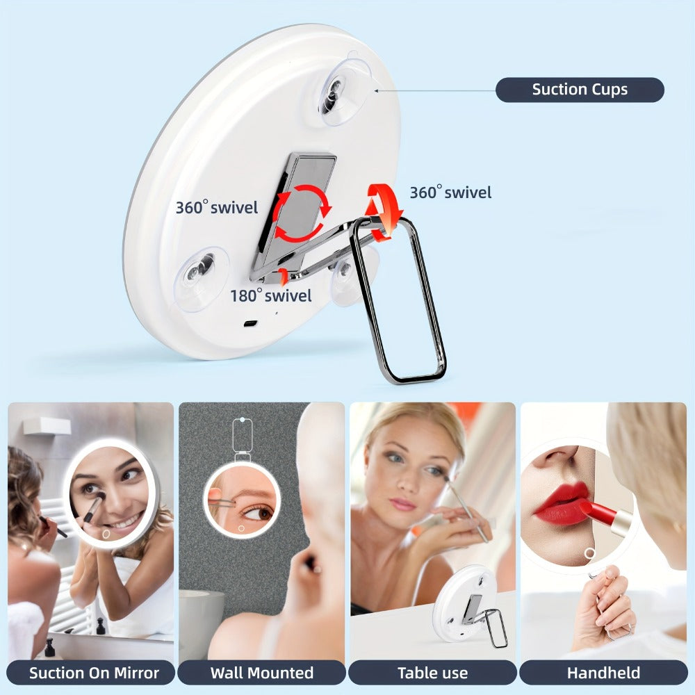 30X LED Magnifying Mirror Rechargeable 6-Inch Lighted Handheld Pocket Mirror with Hanging Loop – Portable Travel Vanity Mirro