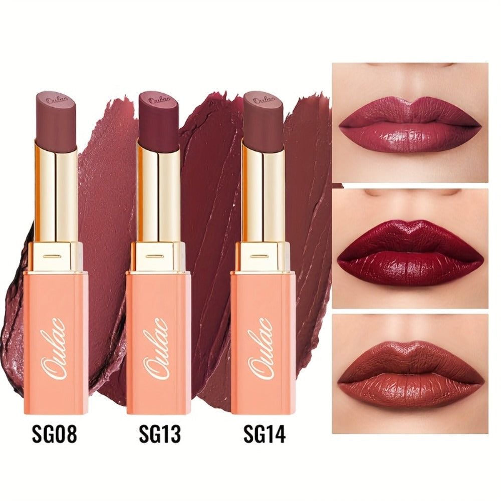 Oulac Nude Satin Lipstick Set 12g Each – Lightweight Moisturizing Full Coverage Cream-to-Satin Formula, Skin-Flattering Nude 