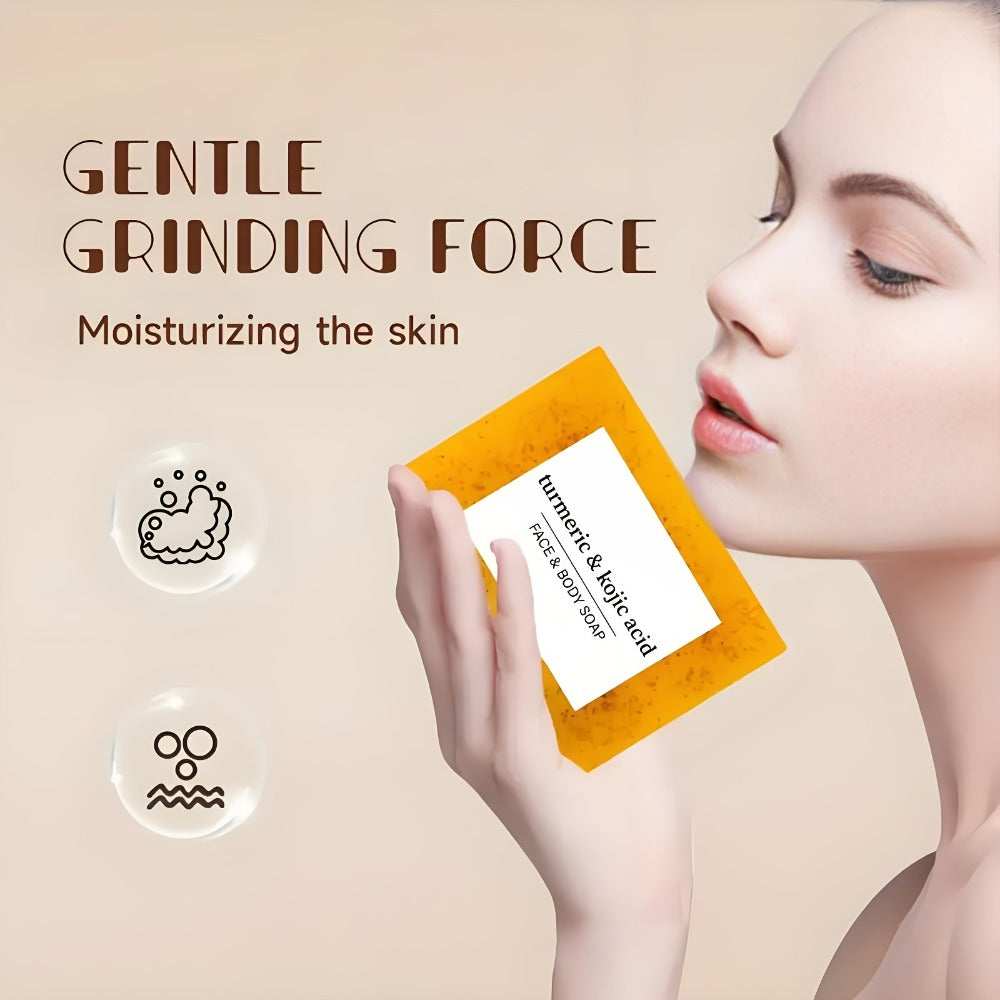 Turmeric and Kojic Acid Bar Soap, Four-Piece Orange Bar Set with Included White Foaming Mesh Net — image 2
