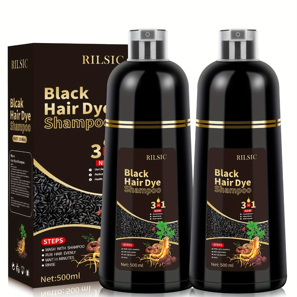 Hair Color Shampoo, RILSIC 3-in-1 Two-Pack of 500ml Pump Bottles with Black or Dark Brown Selection — image 8