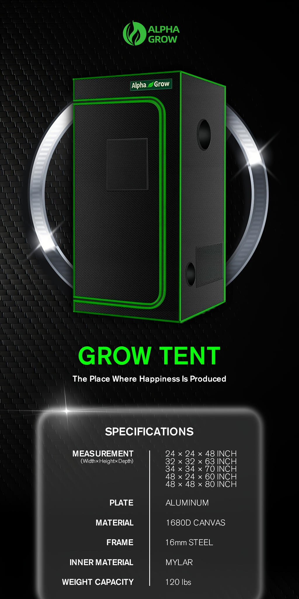Grow Tent 1680D Thickened Mylar with Observation Window & Floor Tray, Pro-Grade Indoor Hydroponic Growing — image 15