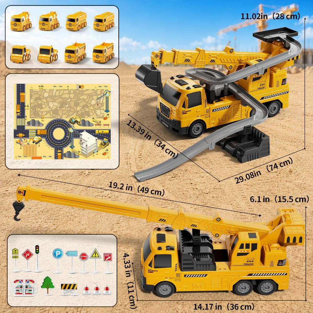 3-in-1 Crane Excavator & Racing Track Toy Set for Kids Ages 3+, Construction Vehicle Playset with Lights & Sounds — image 3