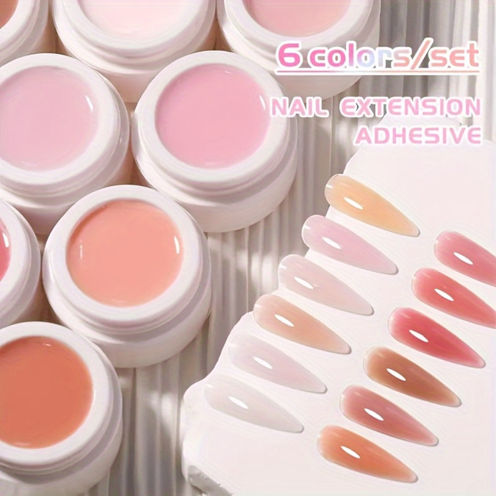 Six-Color Builder Gel Set, 15ml Each in Clear, White, Milky Jelly, Light Pink, Pink and Nude for Nail Extensions — image 4