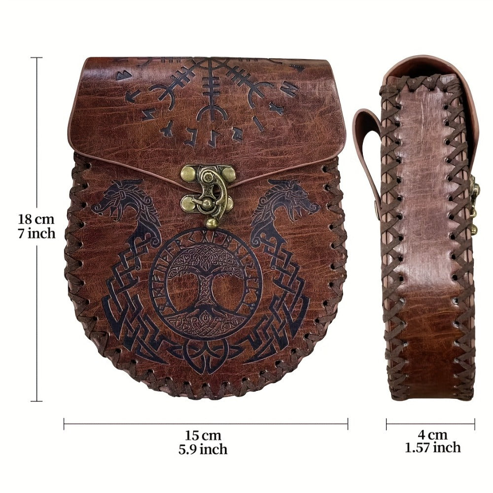 Costume Accessories Faux Leather Medieval Belt Pouch with Five Embossed Design Options in Brown or Black — image 2