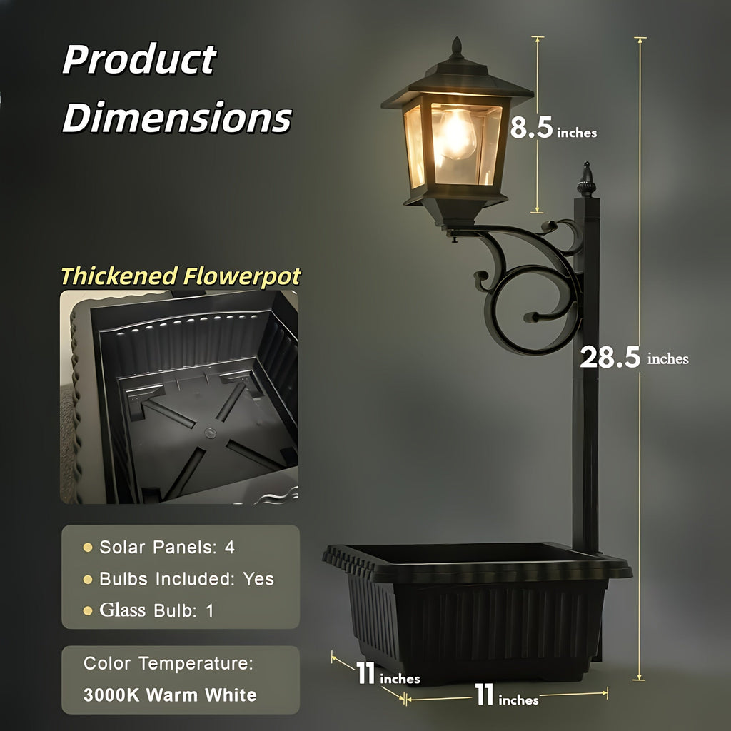 Solar Garden Light HOODINK Black Flower-Pot Lamp Post with Solar Panel, IP44 Label and 1- or 2-Pack Options — image 7