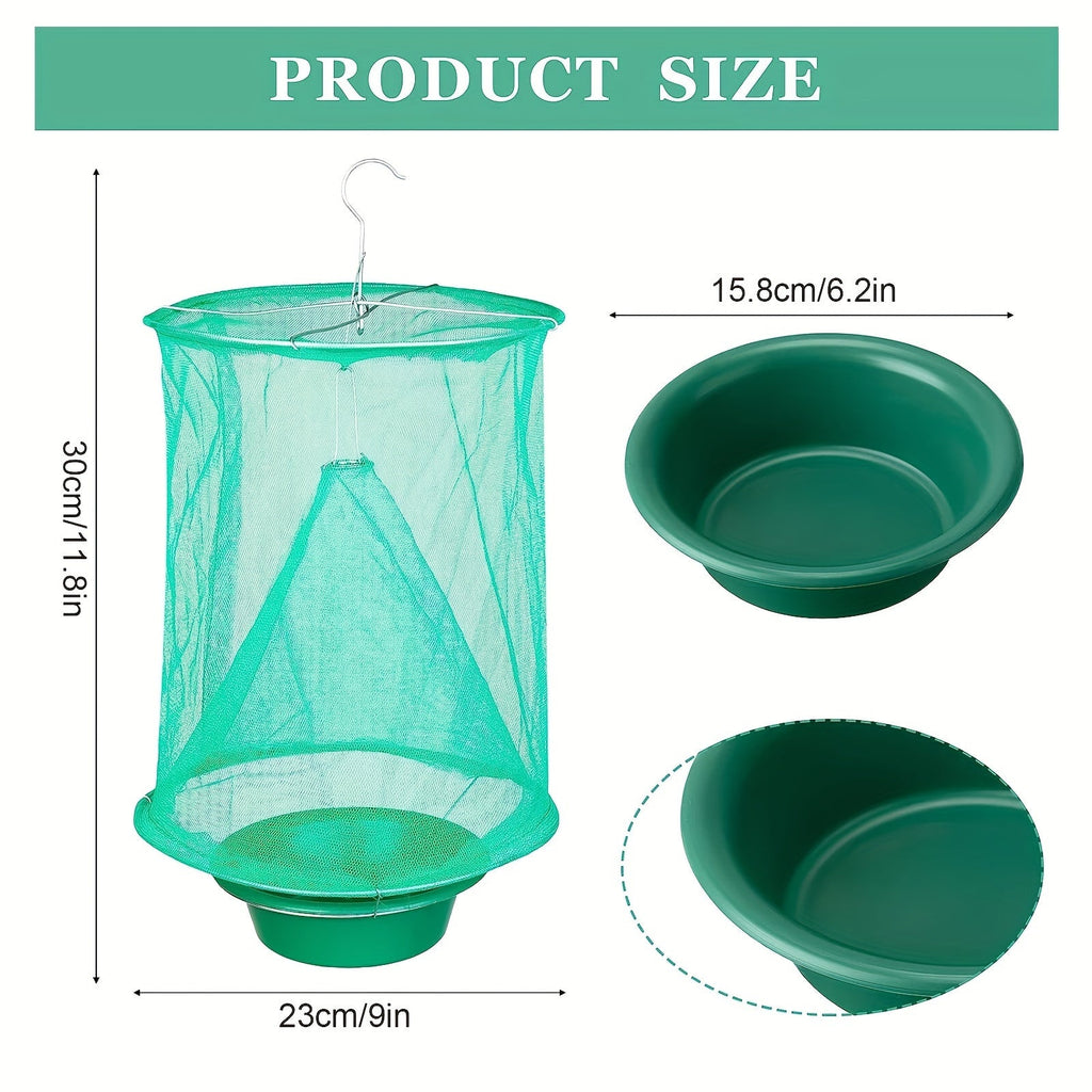 Green Hanging Mesh Fly Trap Cages with Removable Bait Bowls in Two-Pack or Four-Pack Options — image 5