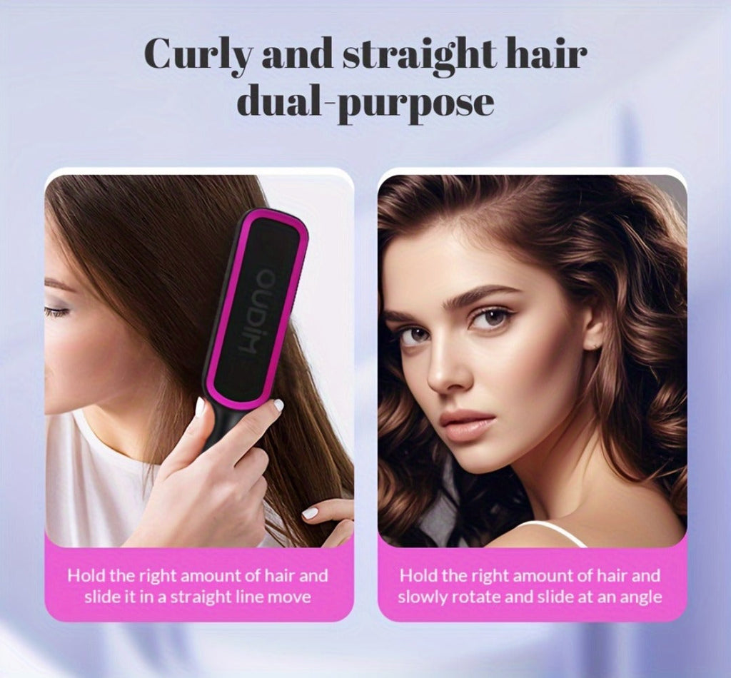 6-Setting Ionic Hair Straightener Brush with Fast Heat-Up & Anti-Scald Protection, for Home, Travel and Salon Hair Styling — 