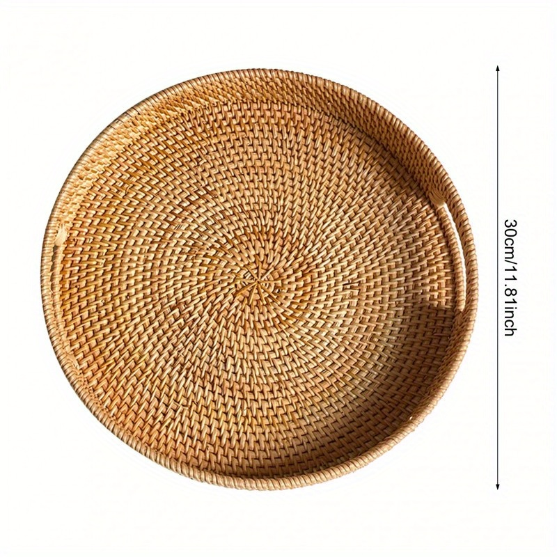 Serving Tray Basket – Hand-Woven Round Rattan Organizer for Fruits Bread Snacks, for Home Cooking, Dining and Outdoor Meals —