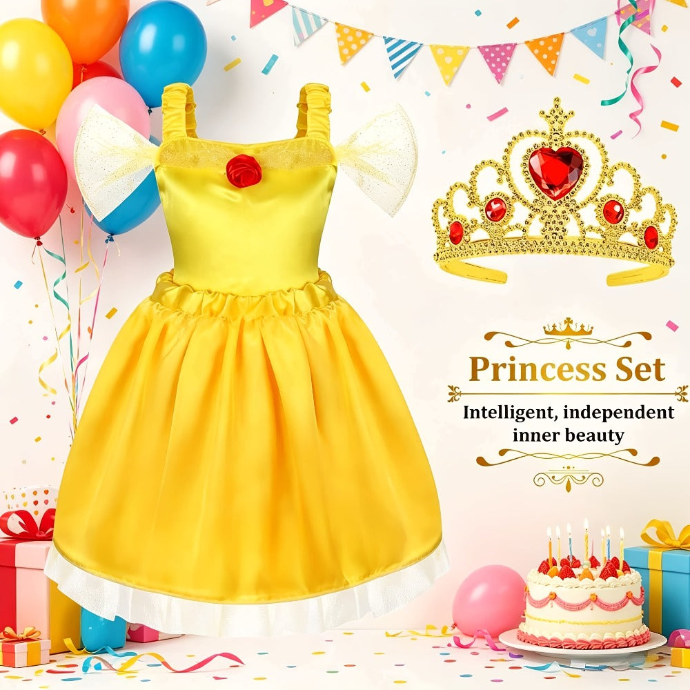 Girls Princess Dress Up Costume Set 14pcs, 5 Role Play Outfits with Crowns, Earrings & Storage Box — image 8