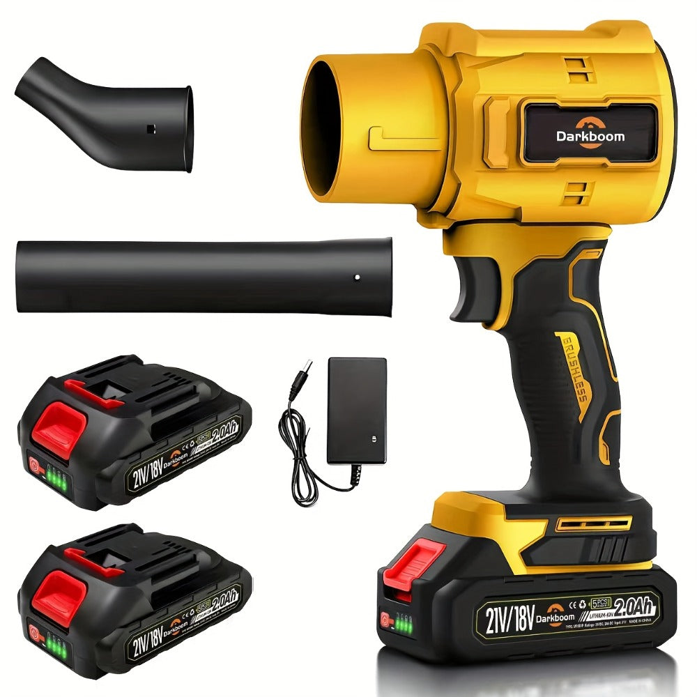 Cordless Handheld Leaf Blower and Air Duster Kit in Yellow or Blue with Two Batteries, Charger and Two Nozzles — image 1