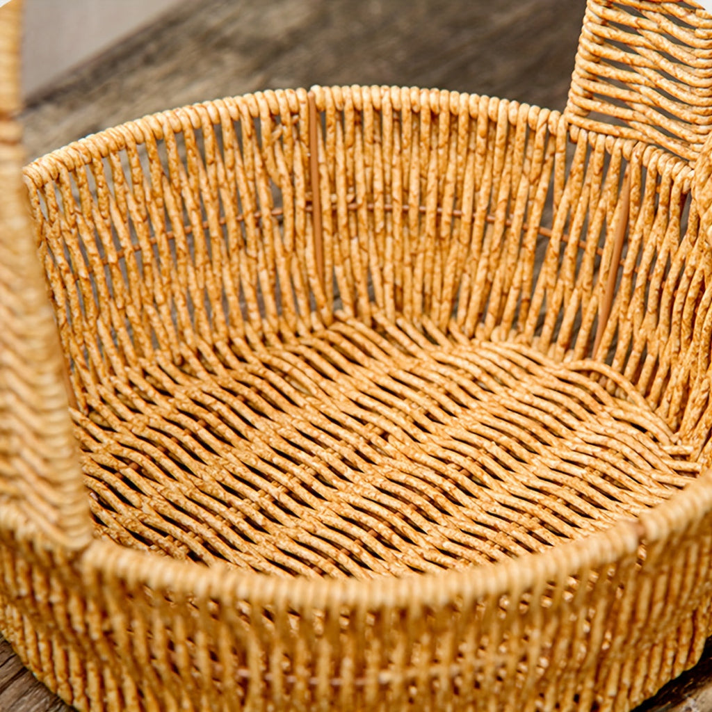 Rattan-Look Plastic Woven Carry Basket with Tall Handle in Small, Medium and Large Size Options — image 6