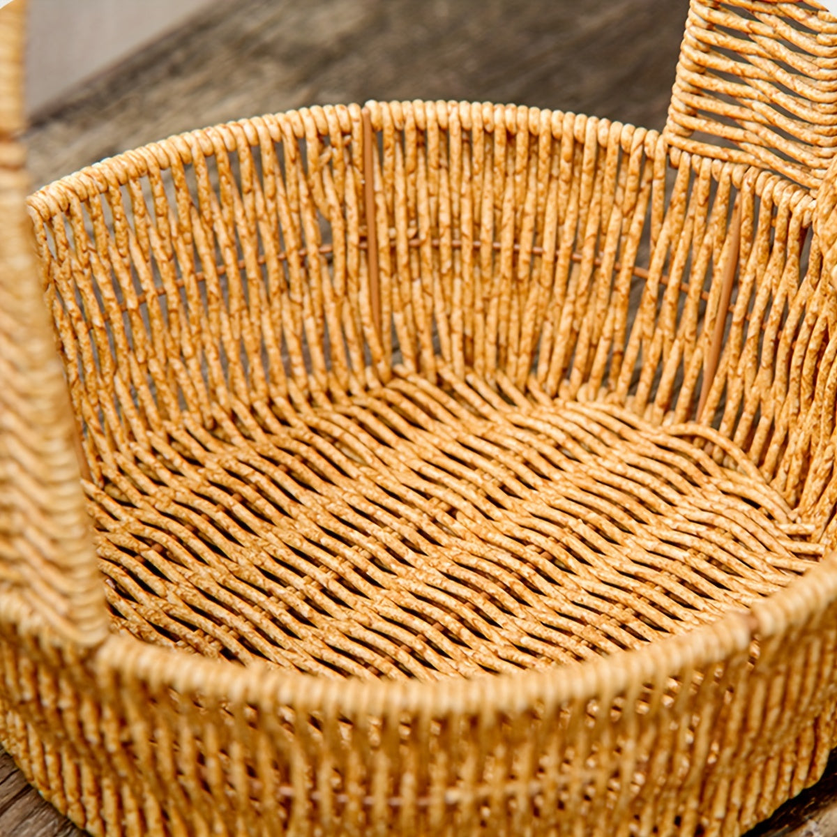 Rattan-Look Plastic Woven Carry Basket with Tall Handle in Small, Medium and Large Size Options — image 6