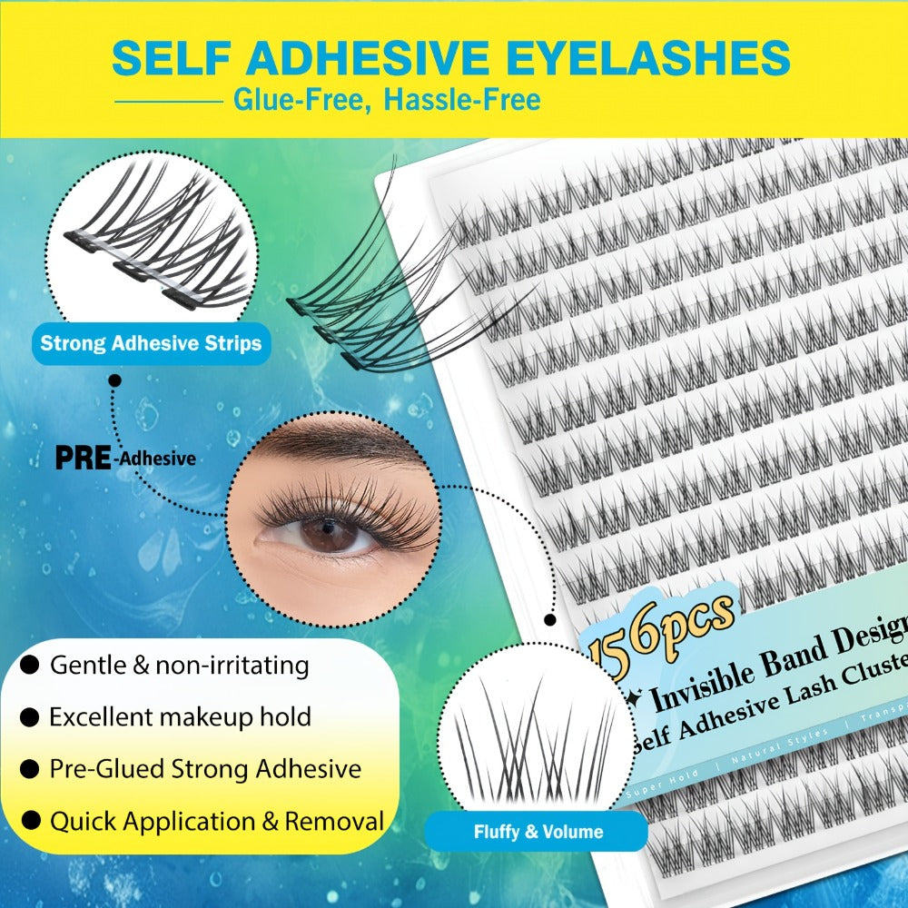 Pre-Glued Wispy False Eyelash Cluster Tray with 156 Clusters and Two Pink Applicator Tweezers — image 1