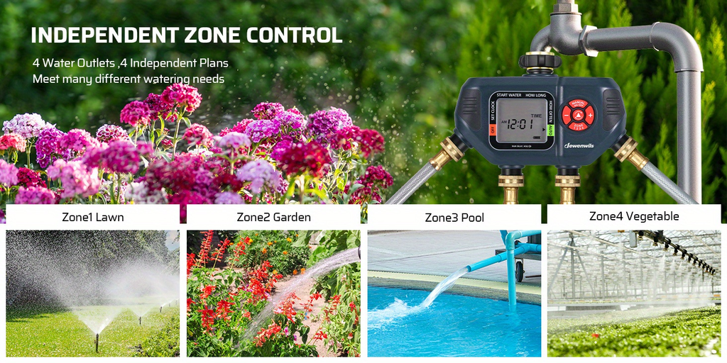 Four-Zone Digital Sprinkler Timer with Independent Water Outlets, LCD Screen, Manual Control and Rain-Delay Mode — image 5