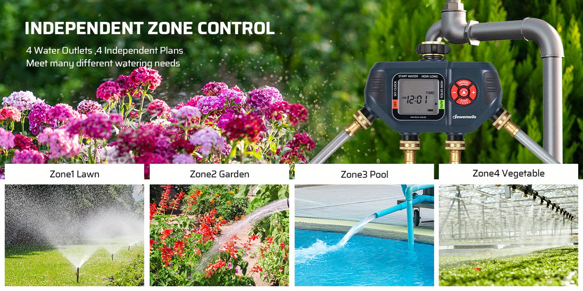 Four-Zone Digital Sprinkler Timer with Independent Water Outlets, LCD Screen, Manual Control and Rain-Delay Mode — image 5