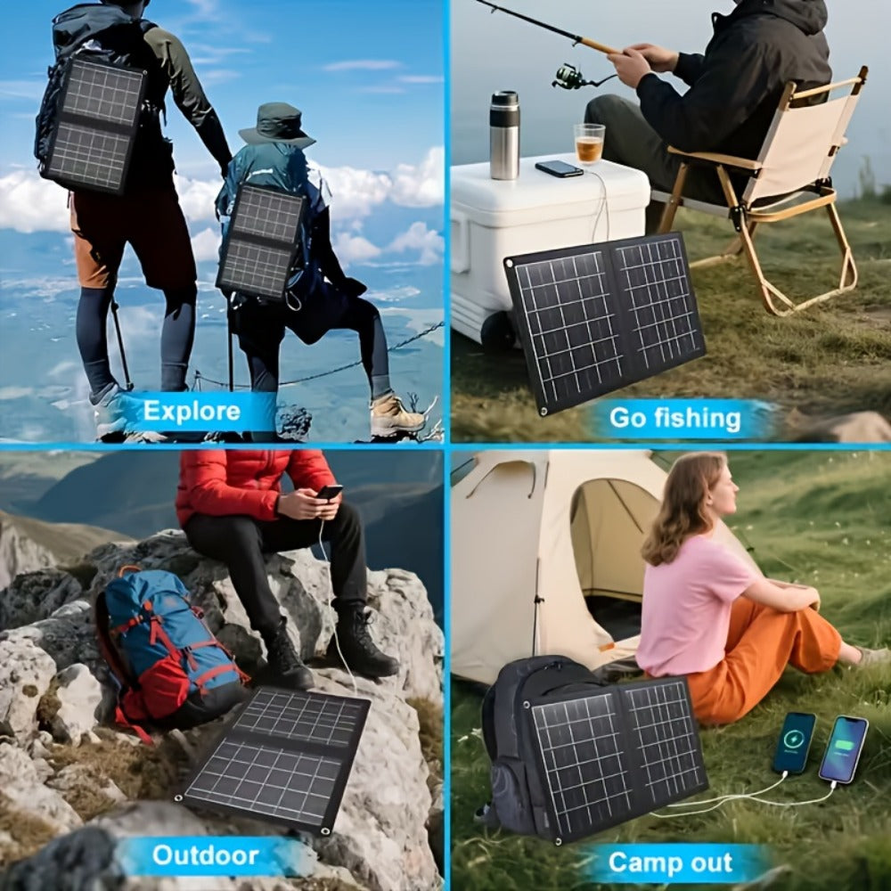 30W Foldable Solar Charging Panel – 2-in-1 Portable Design, USB Port, Fast Charge for Smartphones, Tablets & Action Cameras —