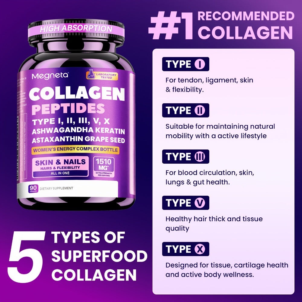 Collagen Capsules Type I II III V X with Vitamin C, Hyaluronic Acid & Biotin, Skin Hydration, Elasticity — image 8