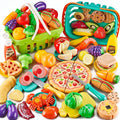 Pretend Play Food Set 85pcs, Cutting Toy Food with 2 Baskets, Pizza Veggies & Fruits, Play Kitchen Accessories for Toddlers —