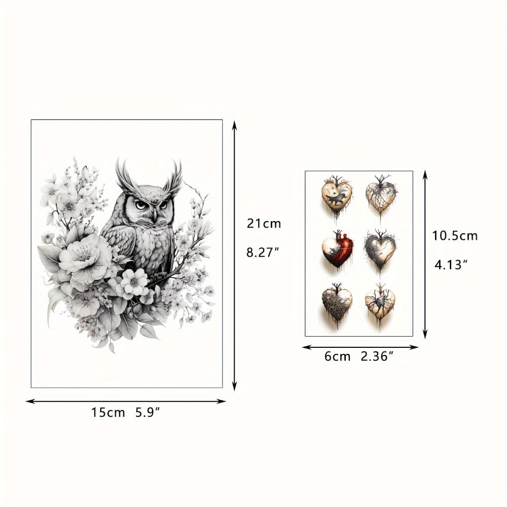 Temporary Tattoos, 44-Sheet Black Animal and Mountain Set with Wolf, Lion and Tiger Designs in Large and Small Sizes — image 
